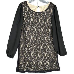 Rewind Womens Lace Mini Dress Large Shift Sheath Long Sleeve Retro Mod 60's 70's